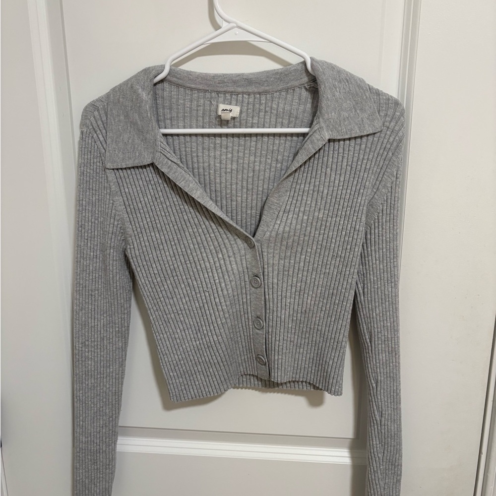 Aerie Light Gray Ribbed Knit Cardigan